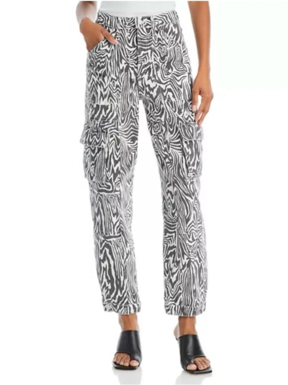 MOTHER Black & White Zebra-Print Cargo Straight Leg Pants